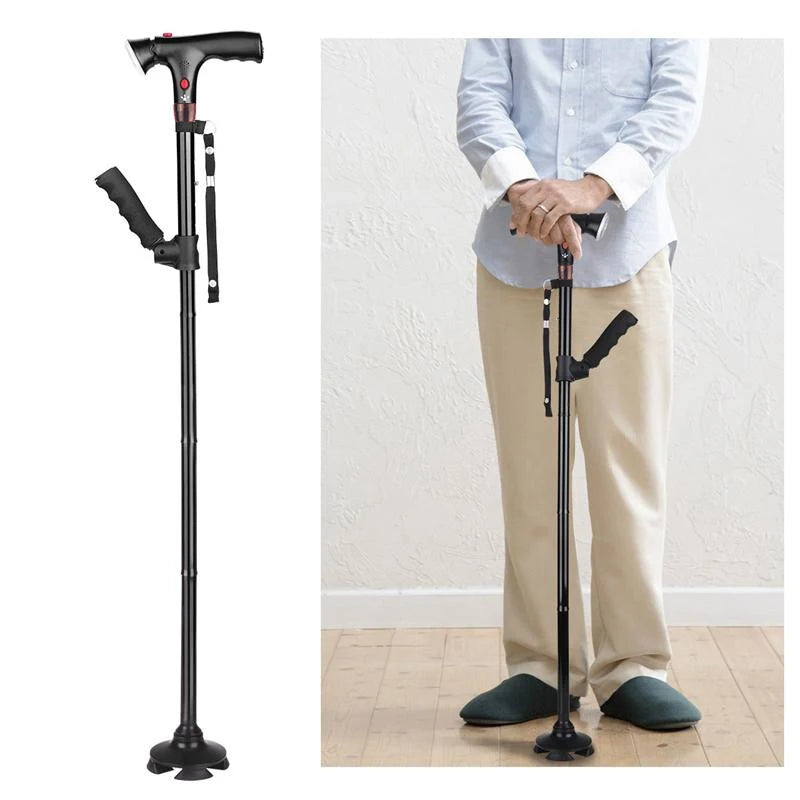 Collapsible LED Walking Cane with Alarm – Adjustable Folding Cane for Seniors