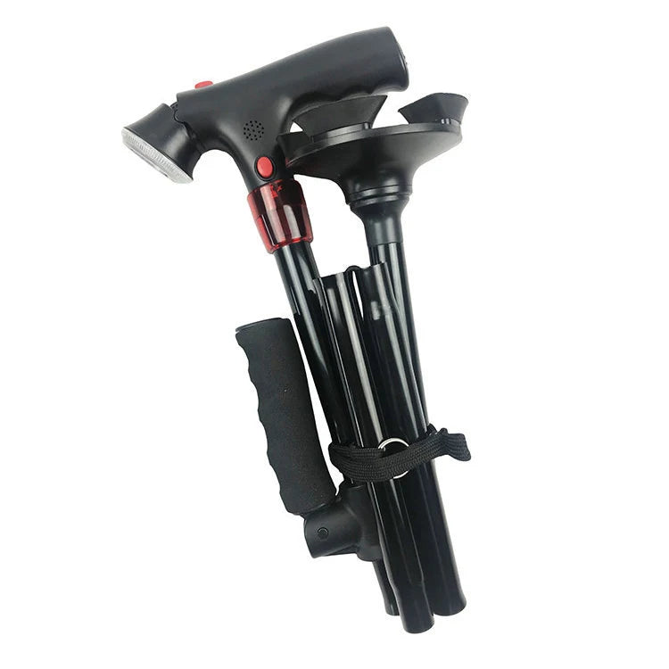 Collapsible LED Walking Cane with Alarm – Adjustable Folding Cane for Seniors