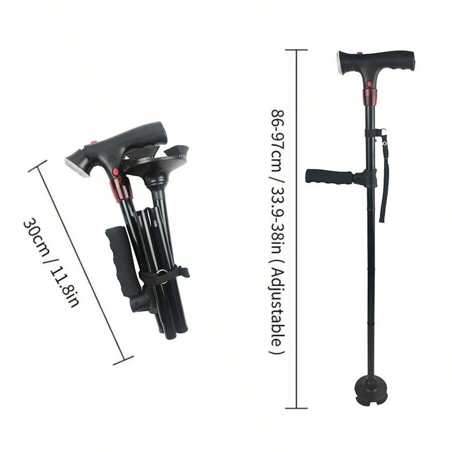 Collapsible LED Walking Cane with Alarm – Adjustable Folding Cane for Seniors
