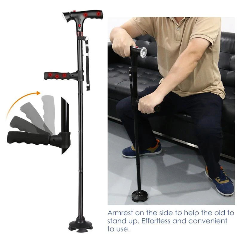Collapsible LED Walking Cane with Alarm – Adjustable Folding Cane for Seniors