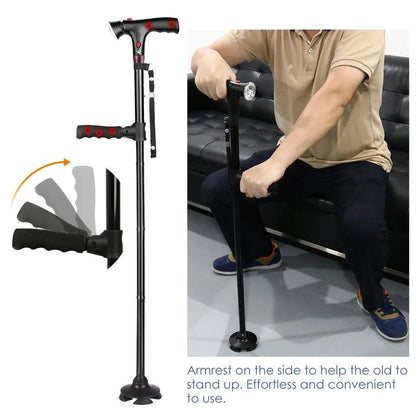 Collapsible LED Walking Cane with Alarm – Adjustable Folding Cane for Seniors